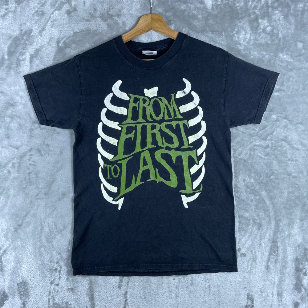 Vintage ORIGINAL From First To Last T Shirt Men XS/S Black Rib Cage Emo Band Y2K